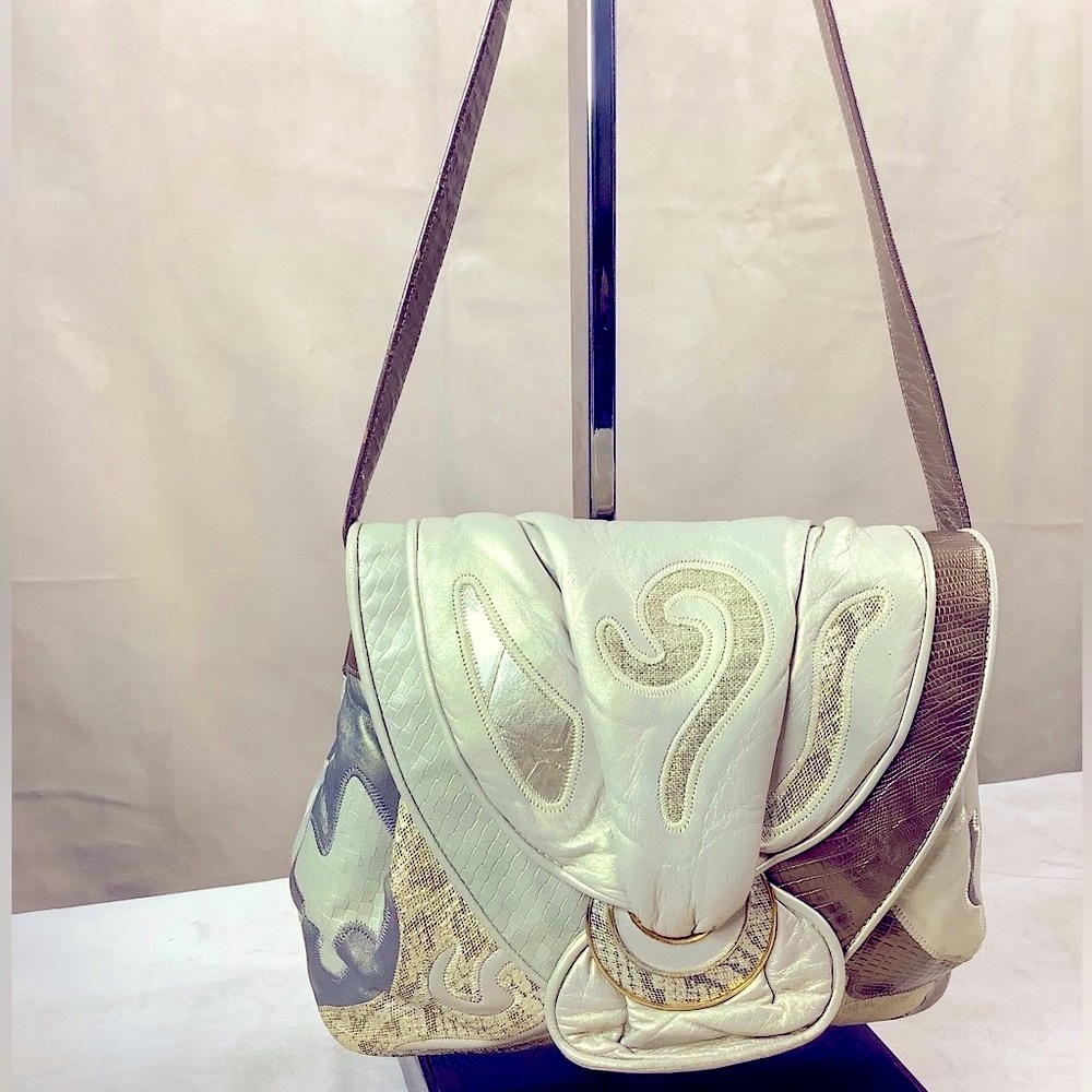 80’s Handbag by Sharif Made in USA Vintage Bronze Ivory Metallic Crossbody
